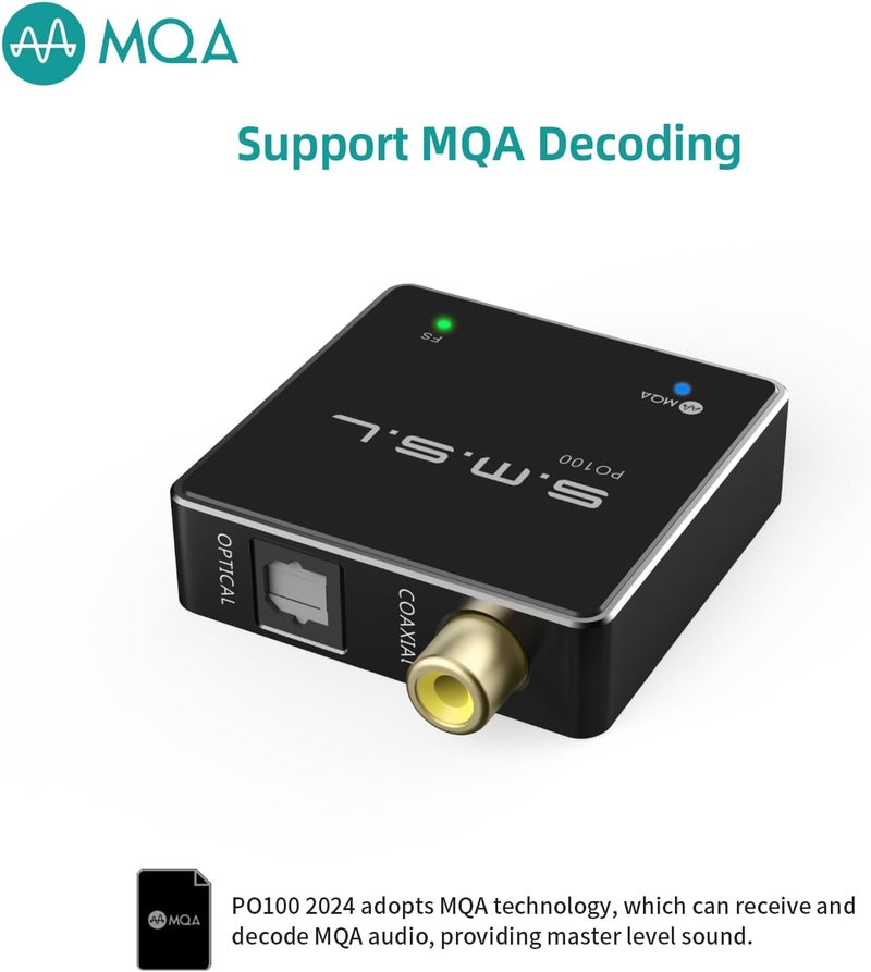 AOSHIDA SMSL PO100 2024 XU316 Digital to Analog Audio Converter, MQA Decoding USB to Toslink Coaxial/Optical, Mini USB to Coaxial Cable Adapter for Phone/PC/Player/Streamer, Black - Image 2